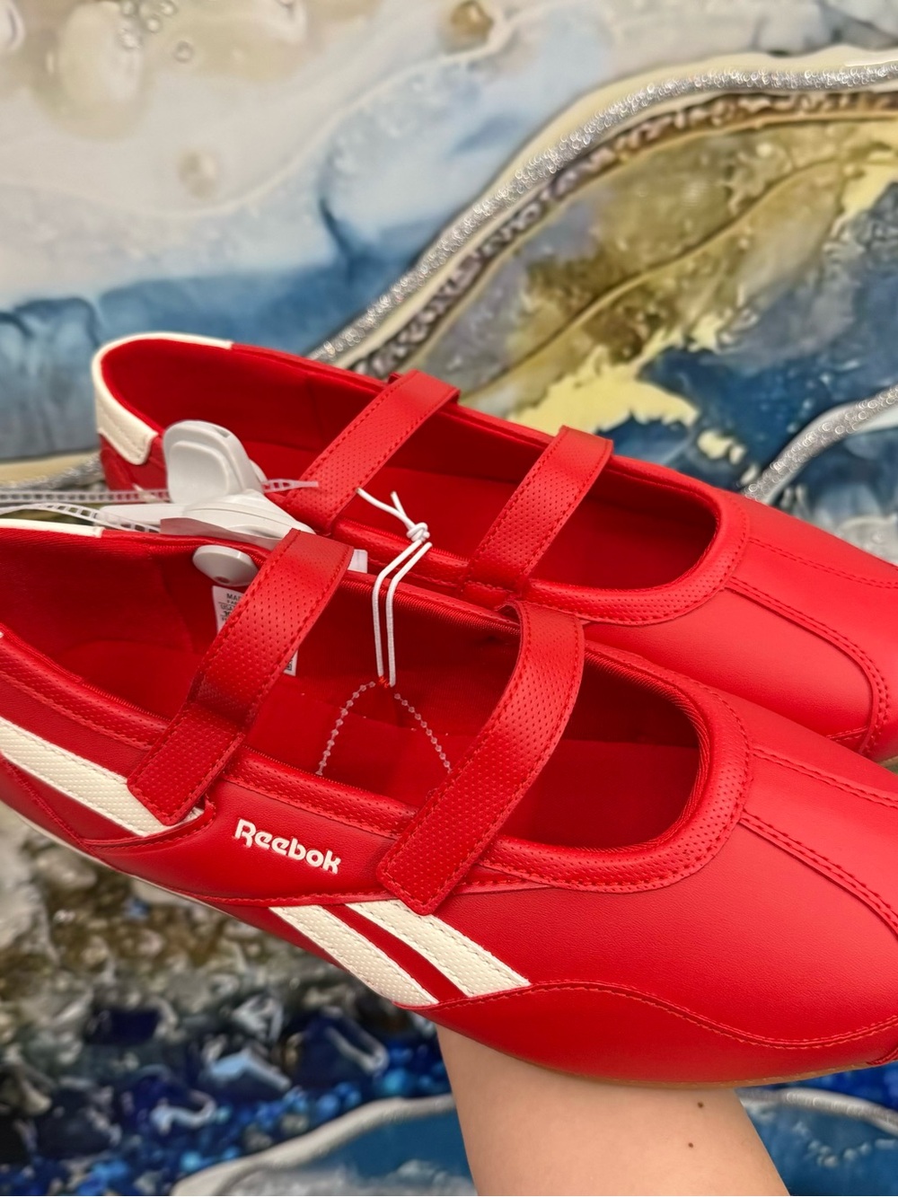 Reebok Woman Red Mary-Jane Sneakers with White Stripes